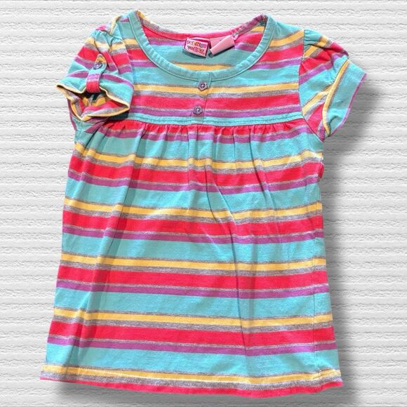 Vintage French Toast Girls' Colorful Striped T-Shirt with Button Details Size 6 - Picture 1 of 7